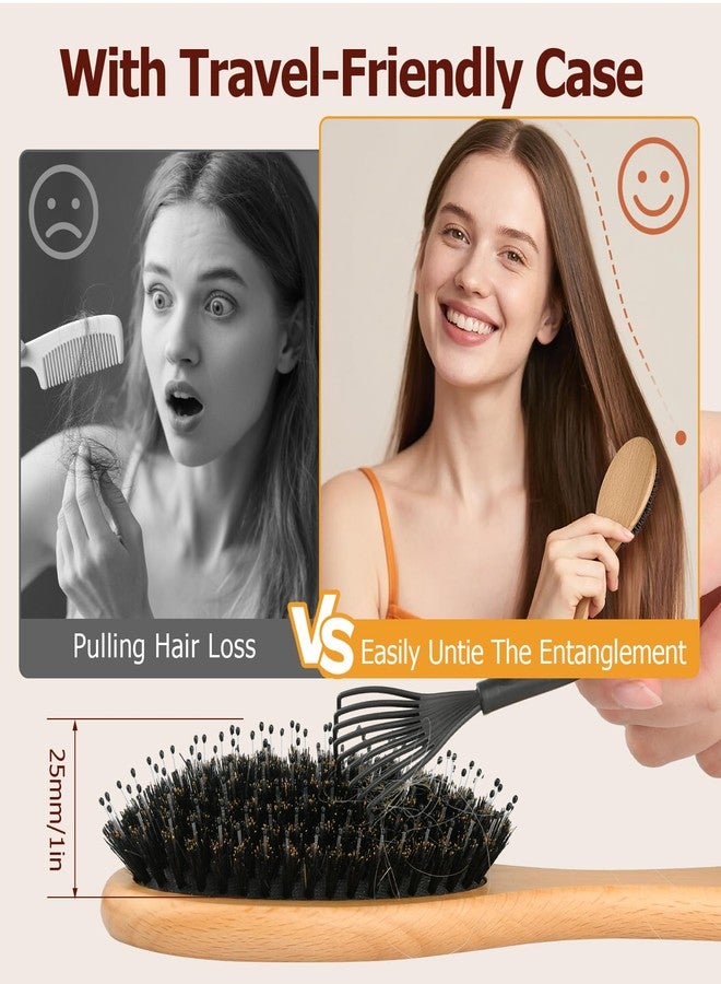 Ancable Boar Bristle Hair Brush Gift Set for Women & Men, 100% Natural Bristle & Nylon, Reduces Frizz & Static, Gentle Detangling for All Hair Types Thick Thin Curly Straight, Regular Size - Image 3